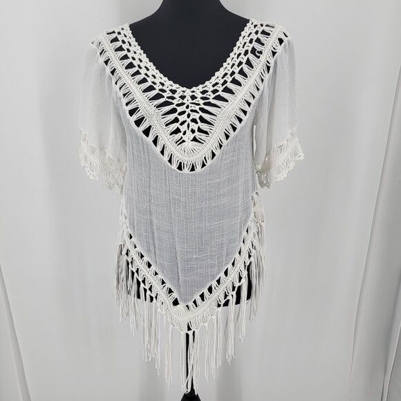 Vivid Importers of NY Tops - Vivid Importers of NY Top Women's Small Crochet Fringe Boho Cover-up